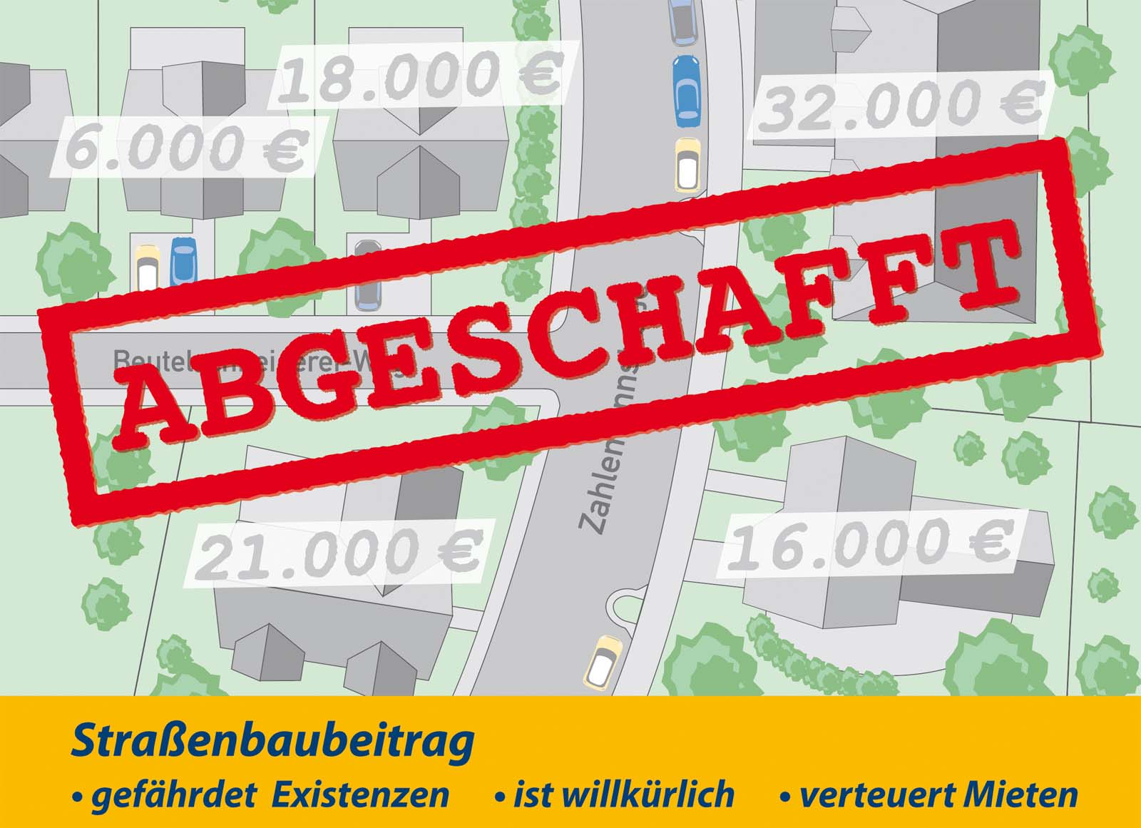 Plakat zur Volksinitiative Straßenbaubeitrag abschaffen vom Bund der Steuerzahler NRW