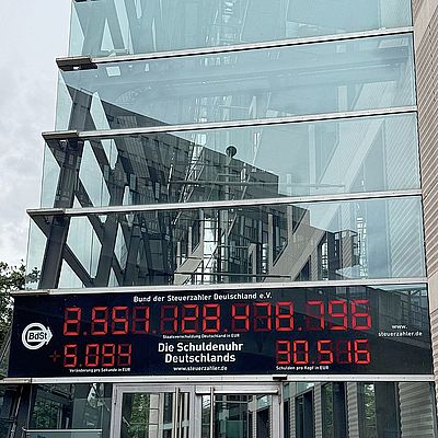 Tempo der Schuldenuhr springt auf 5.094 Euro pro Sekunde Tempo der Schuldenuhr springt auf 5.094 Euro pro Sekunde