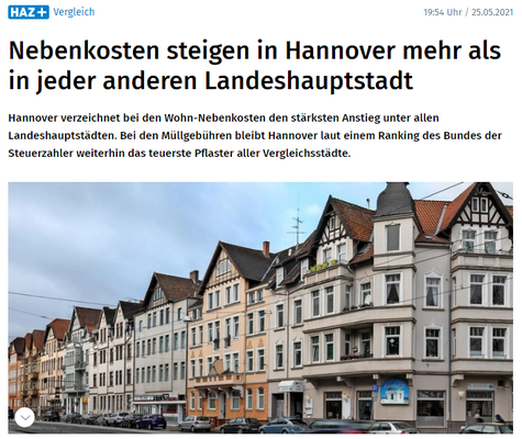 Hannover mit deutlichem Kostensprung bei den Wohnnebenkosten