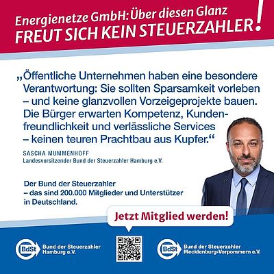 Millionen für Kupfer-Kubus: BdSt kritisiert Neubau der Hamburger Energienetze Millionen für Kupfer-Kubus: BdSt kritisiert Neubau der Hamburger Energienetze