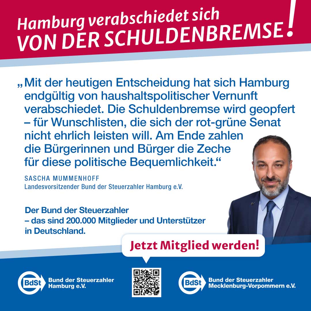 Sascha Mummenhoff meint: „Mit dieser Entscheidung verabschiedet sich Hamburg von der Schuldenbremse als Kompass für eine ehrliche Politik.“