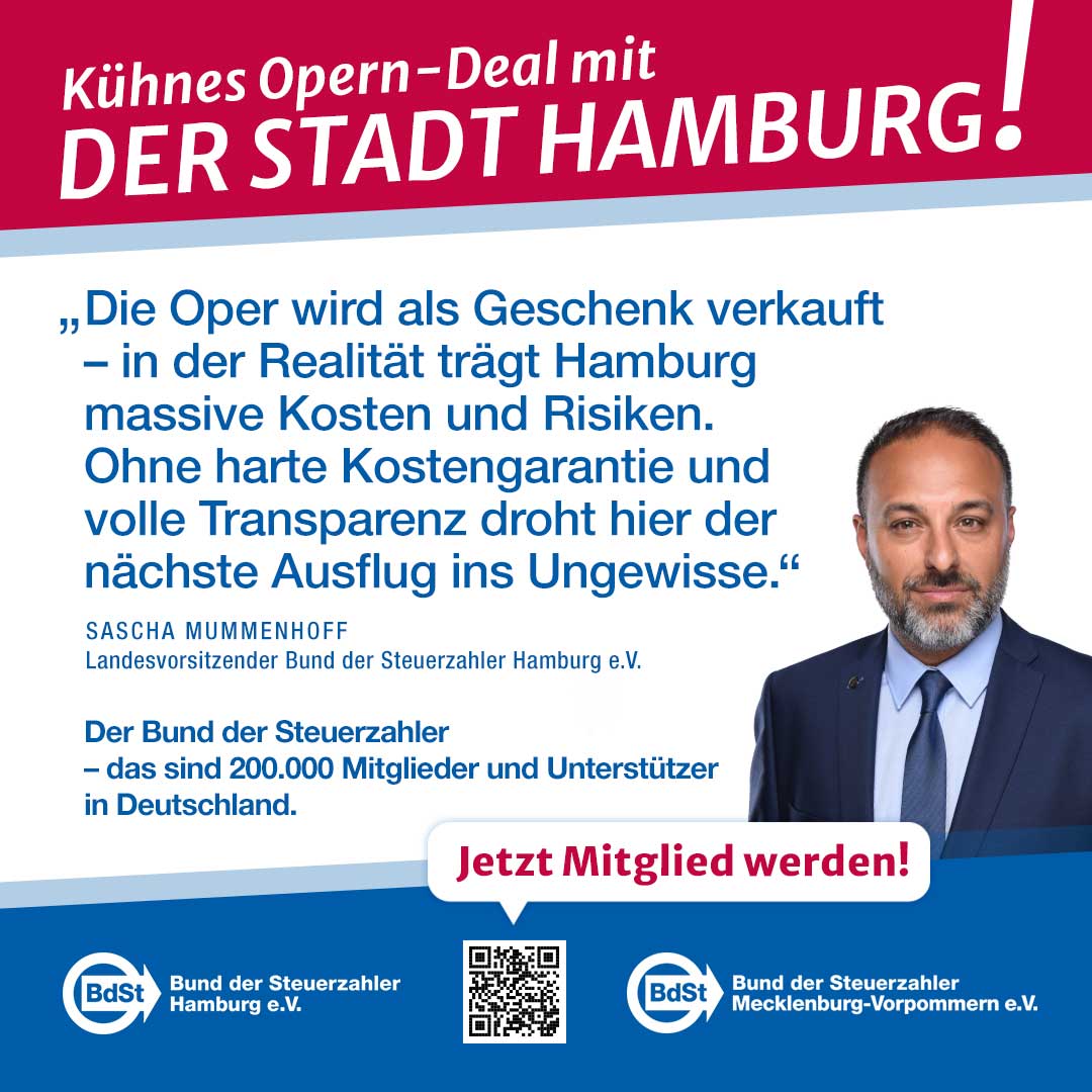 Hamburg braucht keine zweite Elbphilharmonie. Wenn es eine neue Oper gibt, dann nur mit glasklaren Garantien, vollständiger Kostenübernahme durch die Stiftung und einem nachhaltigen Konzept für die bestehende Oper.
