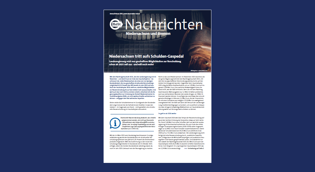 BdSt-Nachrichten Niedersachsen und Bremen Januar/Februar 2026 BdSt-Nachrichten Niedersachsen und Bremen Januar/Februar 2026